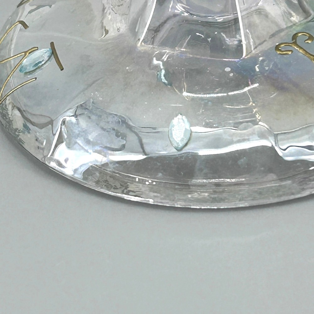 Iridescent Art Glass Candlestick Holders Hand Painted Gold Filigree Set of 2 - Picture 4 of 5